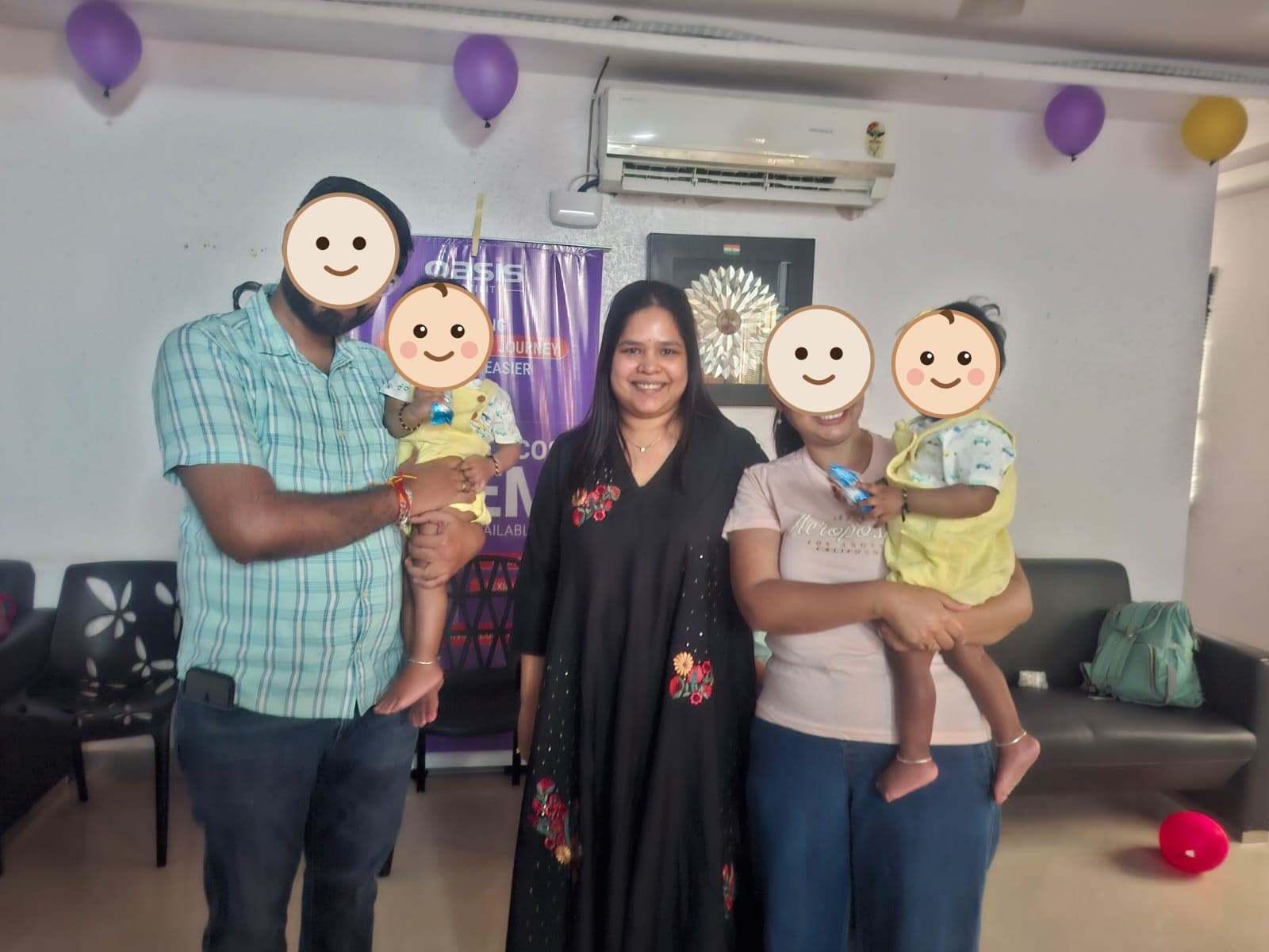 Families with their toddlers at a clinic celebration